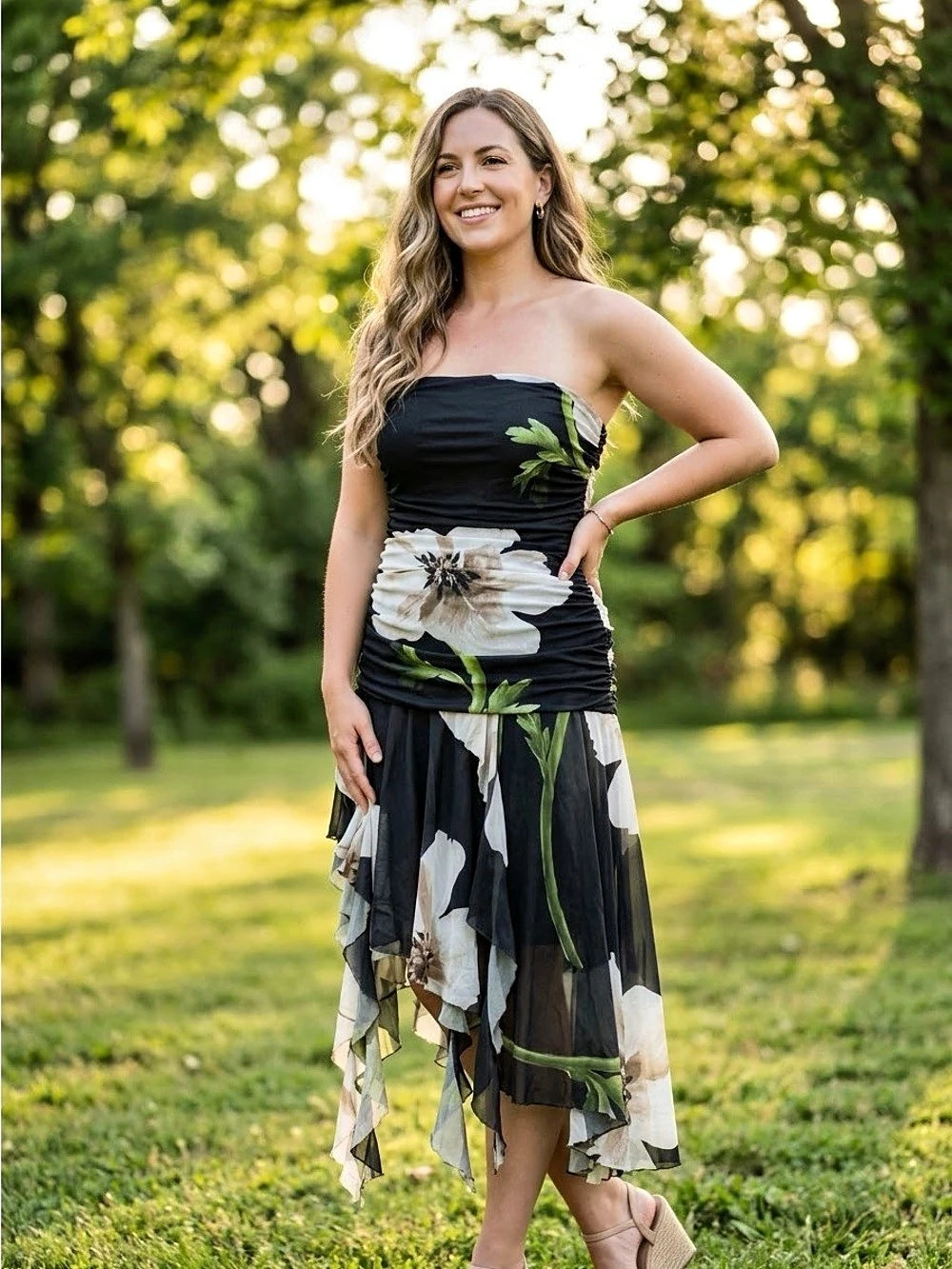 Floral Strapless Midi Dress Size L